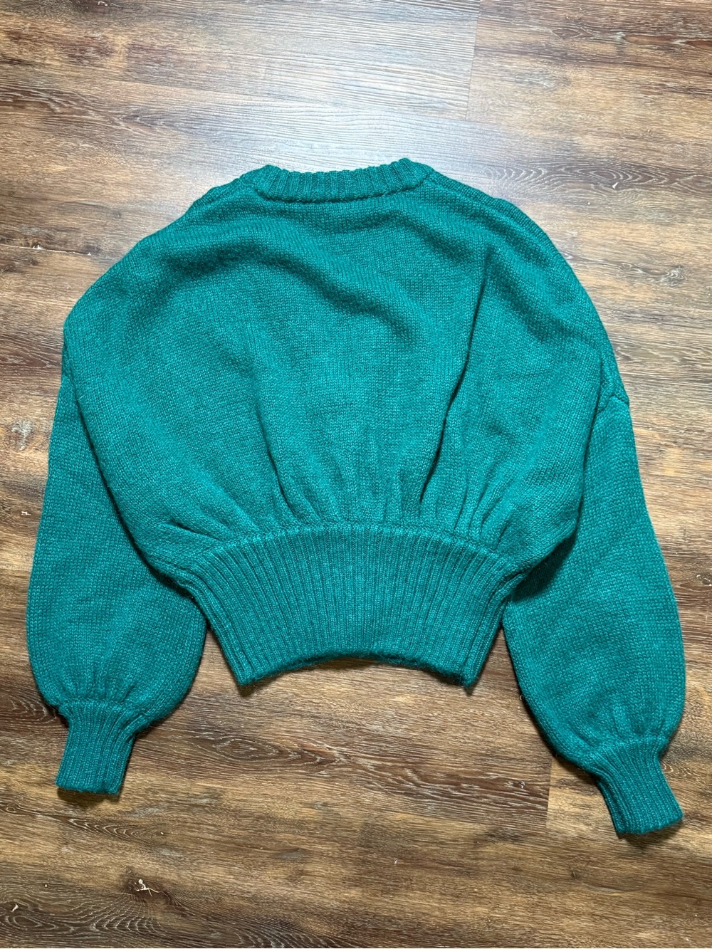 Farm Rio | Knit Cropped Cardigan Balloon Sleeve Sweater | Green | Size M - Picture 3 of 14